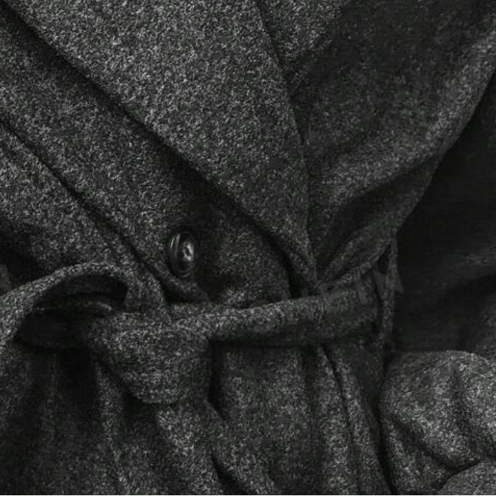 Gray collared puff sleeve belted tie belt jacket coat - Picture 4 of 4